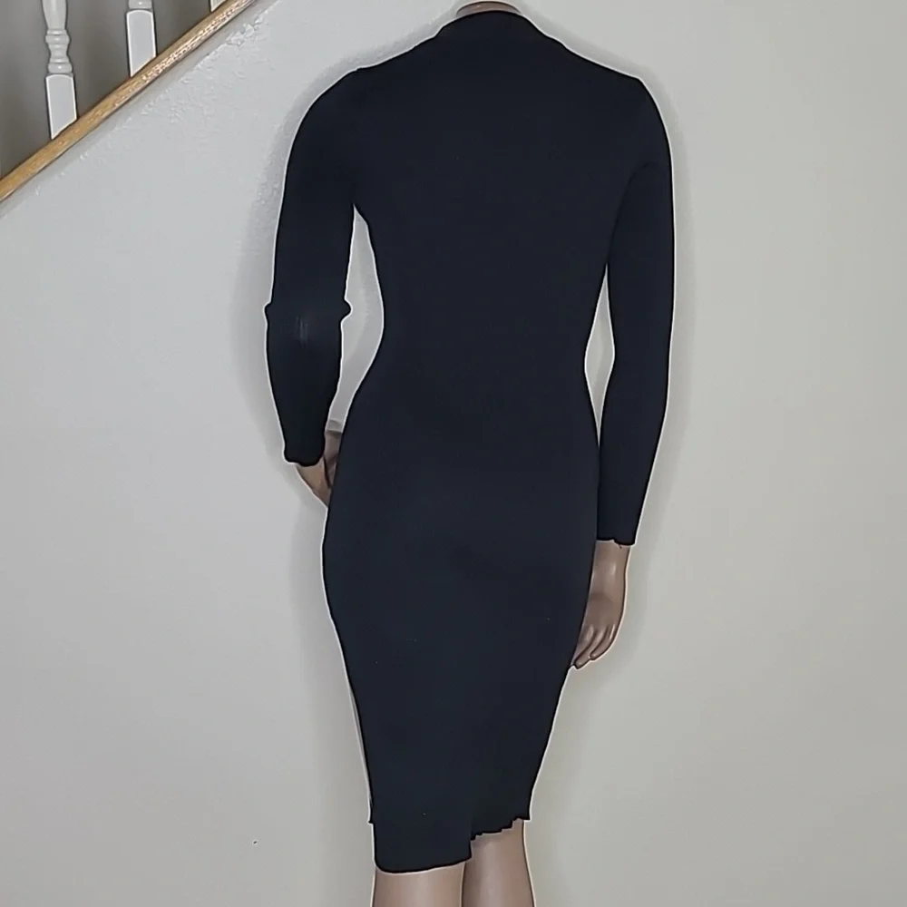 Sexy Knit Dress Size Medium Black Ribbed Bodycon Stretch Date Night Fall - Picture 4 of 7